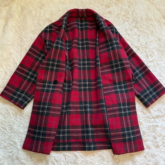 RED VALENTINO Wool Double Breasted Coat in Red Tartan - Size Small - Picture 5 of 10